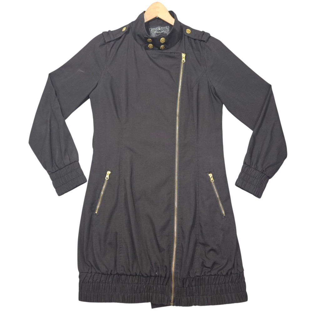 Beverly Hills Polo Club Military Utility Jacket Dress Black Ripstop Sz M